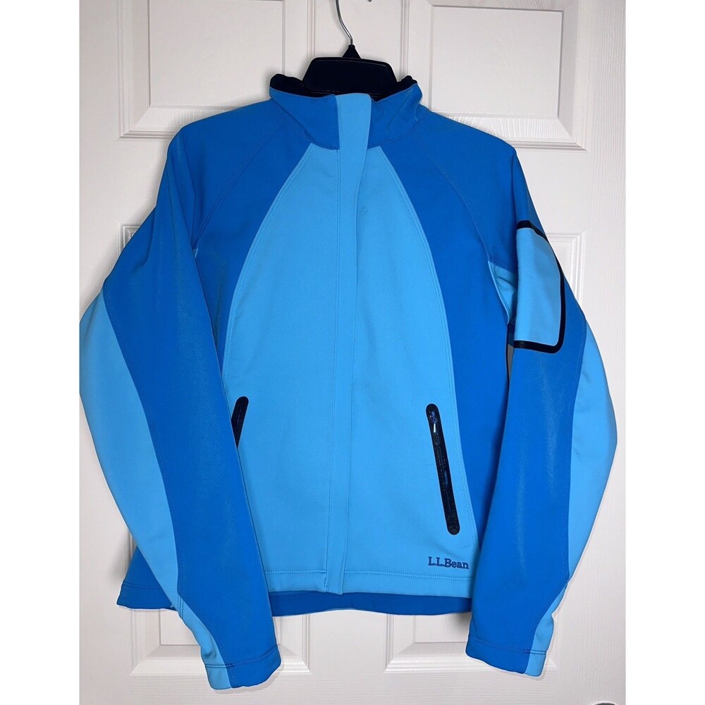 L.L.Bean Blue Women's Softshell Fleece Lined Full Zip Jacket Zip Pockets Size S